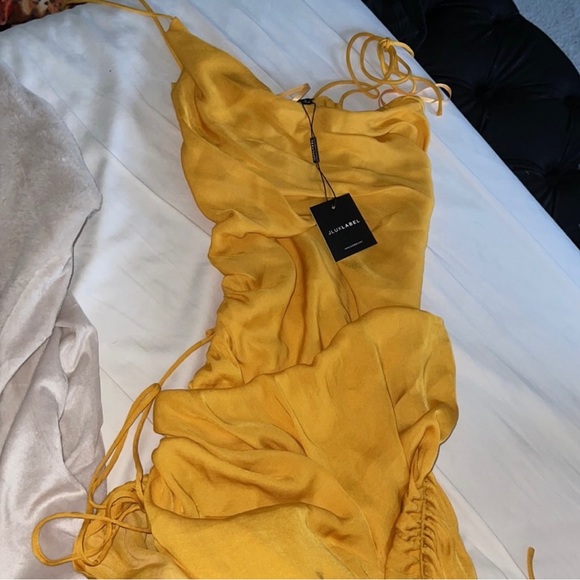 JLUXLABEL- Mustard Silk Slip Dress - Picture 2 of 4